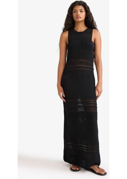Slim Fit Dar Kesim Halter Yaka Kroşe Kolsuz Maxi Elbise G0743AX25HS