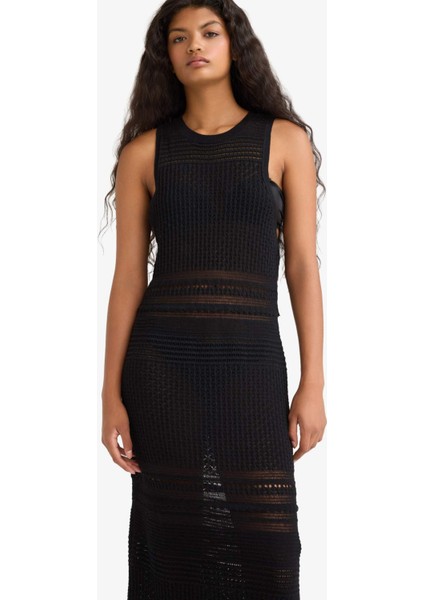 Slim Fit Dar Kesim Halter Yaka Kroşe Kolsuz Maxi Elbise G0743AX25HS