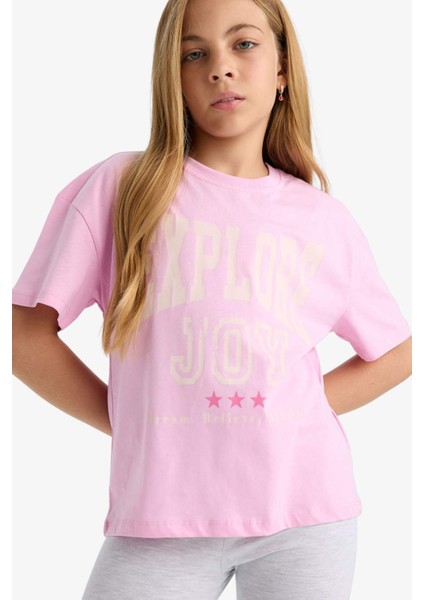 Kız Çocuk Relax Fit Bisiklet Yaka Baskılı Kısa Kollu Tişört G0455A825AU