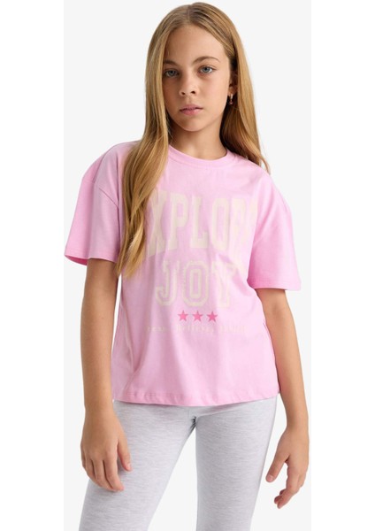 Kız Çocuk Relax Fit Bisiklet Yaka Baskılı Kısa Kollu Tişört G0455A825AU