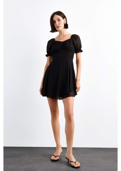 Şifon Kısa Kollu Mini Elbise G0729AX25SM