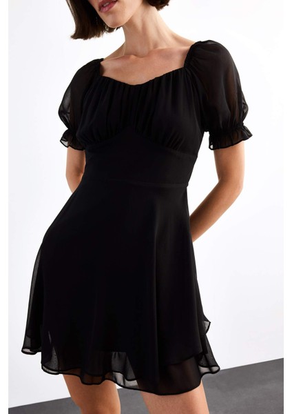 Şifon Kısa Kollu Mini Elbise G0729AX25SM