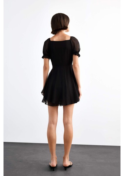 Şifon Kısa Kollu Mini Elbise G0729AX25SM