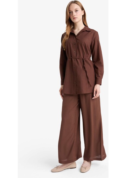 Regular Fit Poplin Bağlamalı Uzun Kollu Gömlek Tunik D4160AX25SM