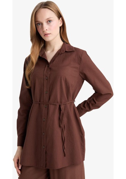 Regular Fit Poplin Bağlamalı Uzun Kollu Gömlek Tunik D4160AX25SM