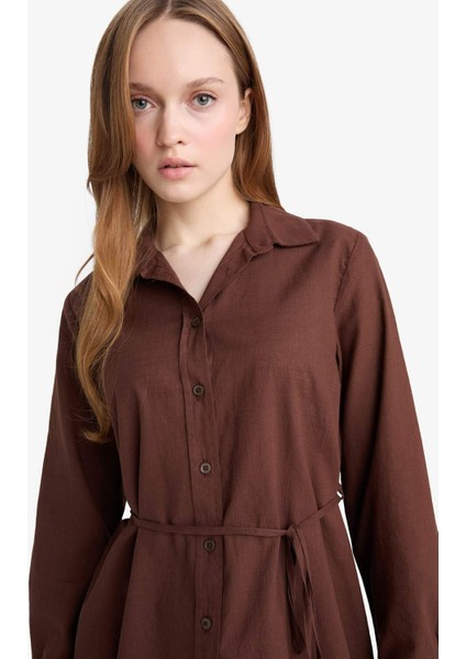 Regular Fit Poplin Bağlamalı Uzun Kollu Gömlek Tunik D4160AX25SM