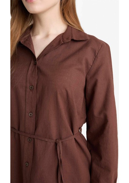 Regular Fit Poplin Bağlamalı Uzun Kollu Gömlek Tunik D4160AX25SM