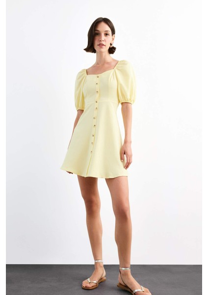 Kalp Yaka Kısa Kollu Mini Elbise G0730AX25SM