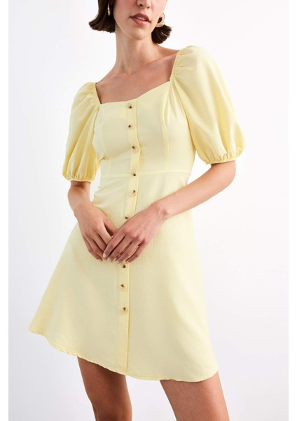 Kalp Yaka Kısa Kollu Mini Elbise G0730AX25SM