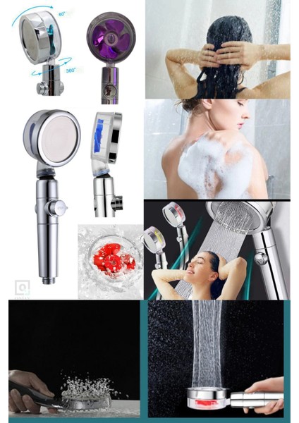 360° Dönebilen Turbo Pervaneli Renkli Duş Başlığı, Start-Stop Tuşu fiyatları