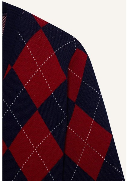 Fitted V Yaka Baklava Desenli Düğmeli Hırka F9566AX25WN