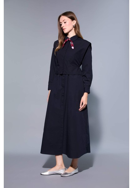 Hakim Yaka Poplin Uzun Kollu Maxi Elbise F7382AX25AU