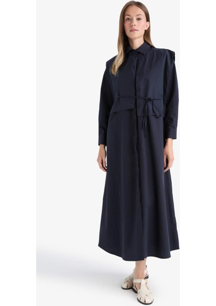 Hakim Yaka Poplin Uzun Kollu Maxi Elbise F7382AX25AU