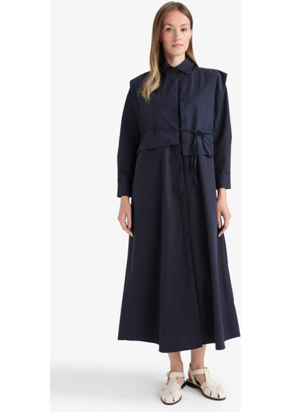 Hakim Yaka Poplin Uzun Kollu Maxi Elbise F7382AX25AU