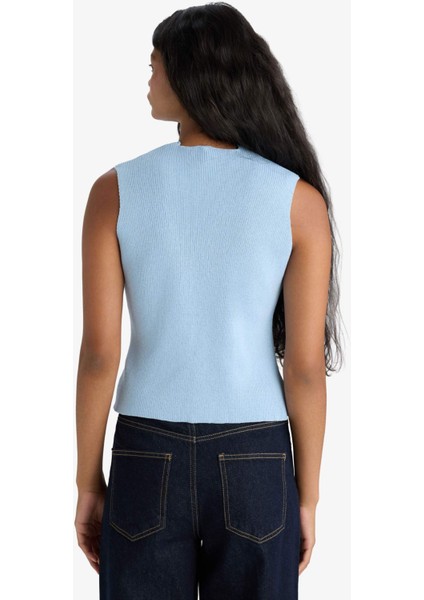 Fitted V Yaka Düğmeli Triko Yelek G1164AX25AU