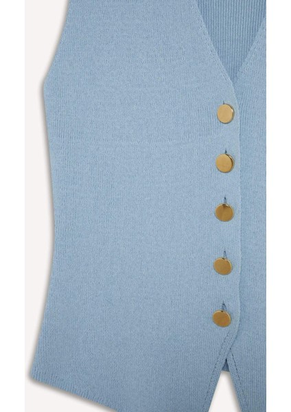 Fitted V Yaka Düğmeli Triko Yelek G1164AX25AU