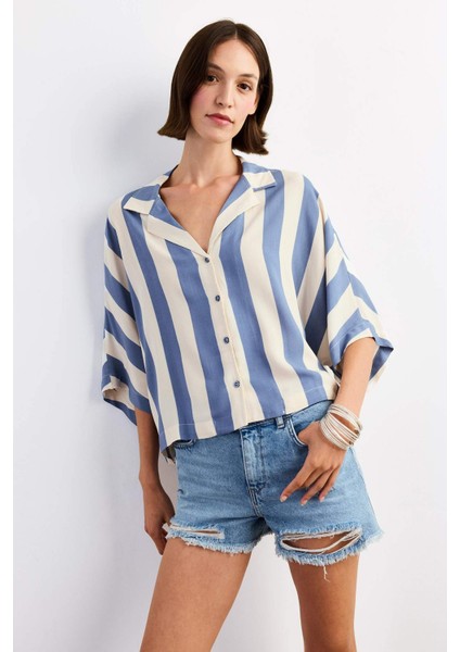 Oversize Geniş Kalıp Çizgili Kısa Kollu Gömlek G1324AX25SM