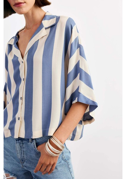 Oversize Geniş Kalıp Çizgili Kısa Kollu Gömlek G1324AX25SM