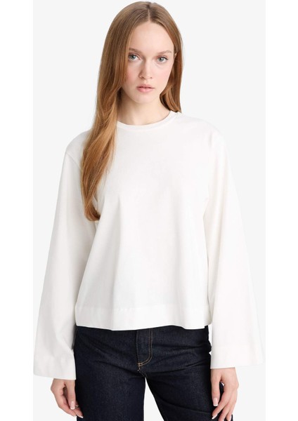 Regular Fit Bisiklet Yaka Uzun Kollu Tişört Tunik G0377AX25AU