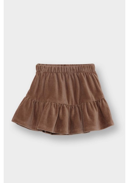 Kız Bebek 3'lü Takım Çiçek Desenli Fitilli Kaşkorse Uzun Kollu Tişört Kadife Etek Külotlu Çorap G0086A525AU