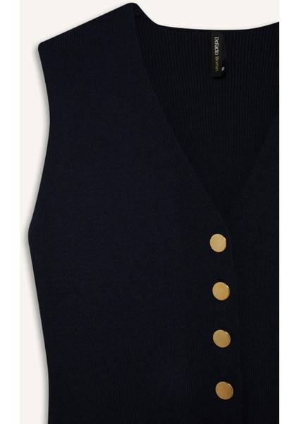 Fitted V Yaka Düğmeli Triko Yelek G1164AX25AU