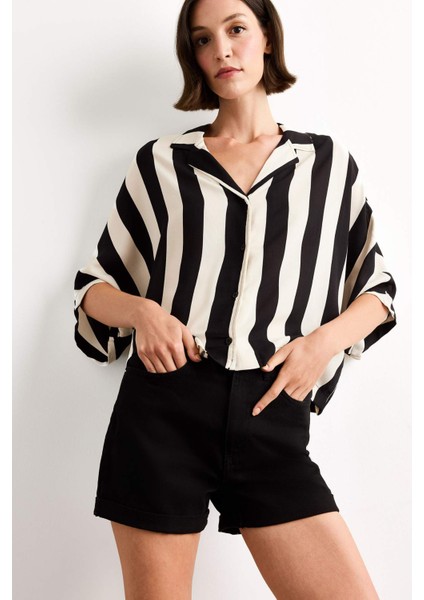 Oversize Geniş Kalıp Çizgili Kısa Kollu Gömlek G1324AX25SM