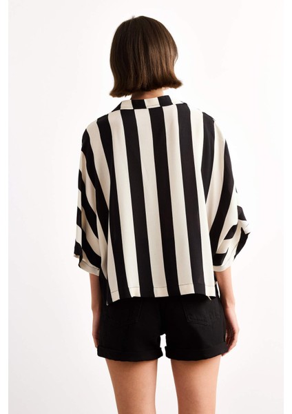 Oversize Geniş Kalıp Çizgili Kısa Kollu Gömlek G1324AX25SM
