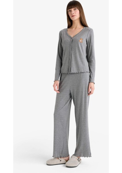 Pijama Takımı Regular Fit Uzun Kollu Üst Uzun Alt-Fall in Love G0222AX25AU