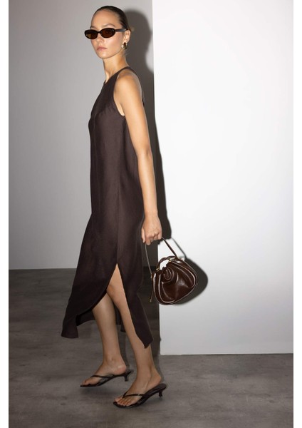 Halter Yaka Keten Kolsuz Maxi Elbise G1456AX25AU