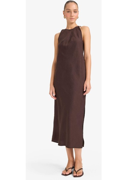 Halter Yaka Keten Kolsuz Maxi Elbise G1456AX25AU