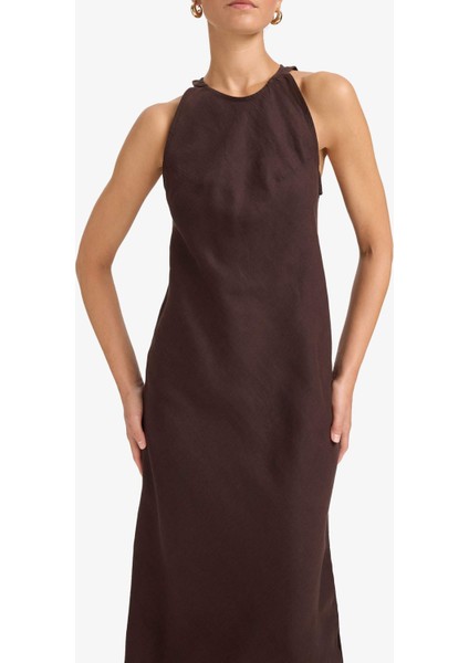 Halter Yaka Keten Kolsuz Maxi Elbise G1456AX25AU