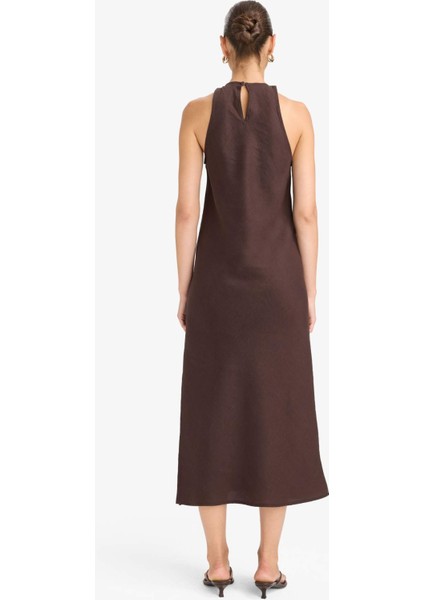 Halter Yaka Keten Kolsuz Maxi Elbise G1456AX25AU