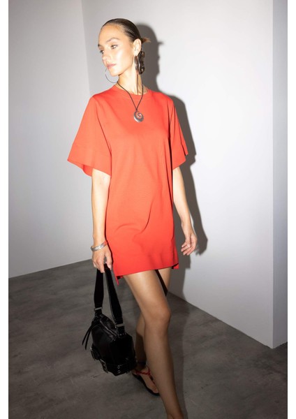 A Kesim Bisiklet Yaka Penye Kısa Kollu Mini Elbise G1343AX25AU