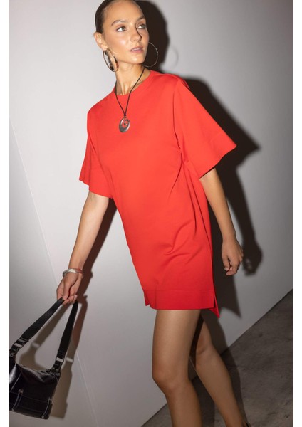 A Kesim Bisiklet Yaka Penye Kısa Kollu Mini Elbise G1343AX25AU