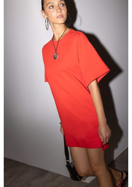 A Kesim Bisiklet Yaka Penye Kısa Kollu Mini Elbise G1343AX25AU