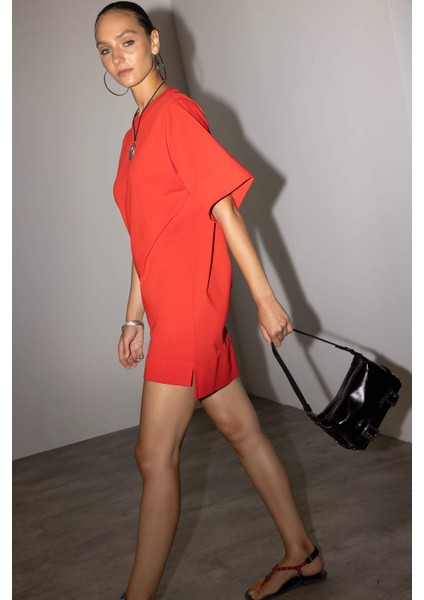 A Kesim Bisiklet Yaka Penye Kısa Kollu Mini Elbise G1343AX25AU