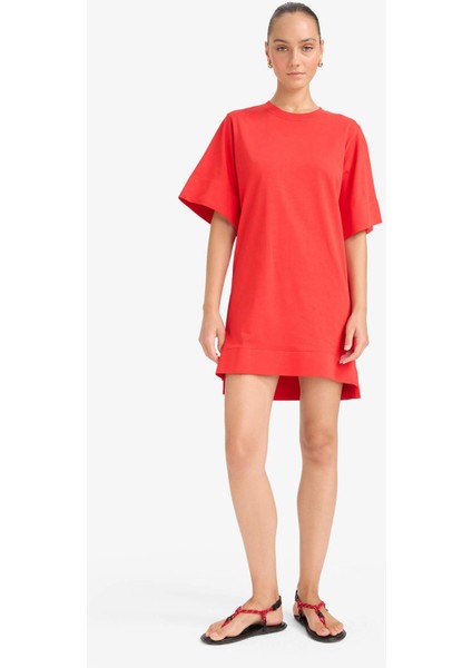 A Kesim Bisiklet Yaka Penye Kısa Kollu Mini Elbise G1343AX25AU