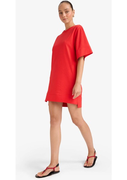 A Kesim Bisiklet Yaka Penye Kısa Kollu Mini Elbise G1343AX25AU