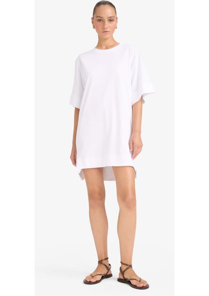 A Kesim Bisiklet Yaka Penye Kısa Kollu Mini Elbise G1343AX25AU