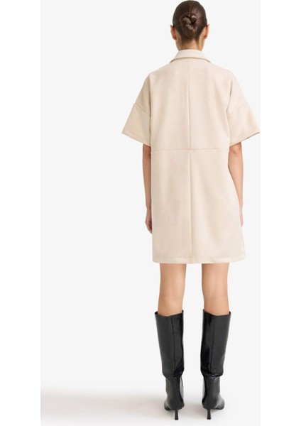 A Kesim Polo Yaka Süet Kısa Kollu Mini Elbise G1680AX25AU