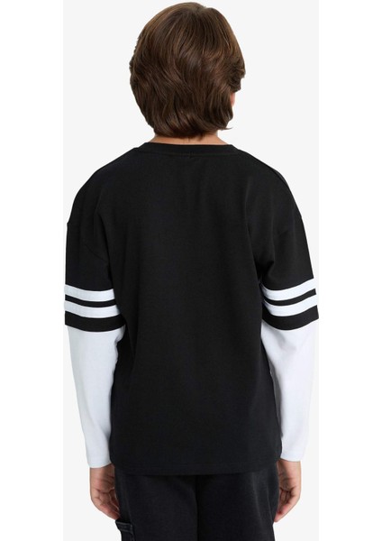 Erkek Çocuk Oversize Geniş Kalıp Bisiklet Yaka Baskılı Uzun Kollu Tişört G1687A825AU