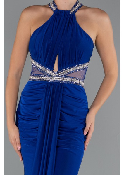 Halter Yaka Bacak Dekolteli Uzun Abiye Elbise ABU5258 modelleri