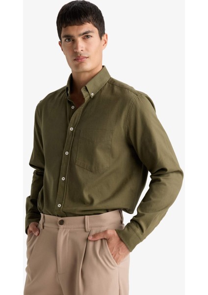 Regular Fit Polo Yaka Gabardin Uzun Kollu Gömlek F1261AX25AU