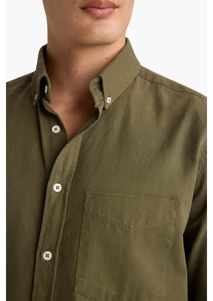 Regular Fit Polo Yaka Gabardin Uzun Kollu Gömlek F1261AX25AU