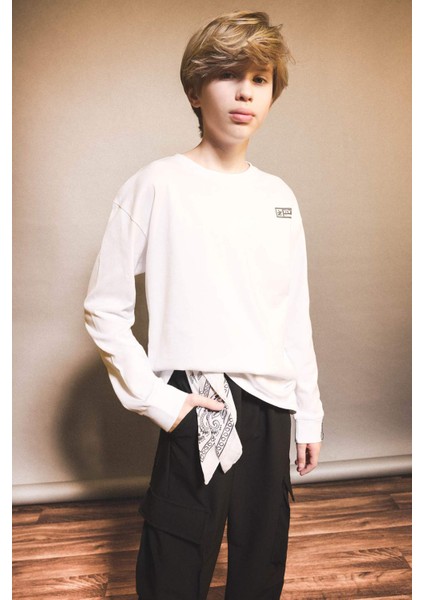 Erkek Çocuk Bisiklet Yaka Baskılı Uzun Kollu Tişört G1686A825AU