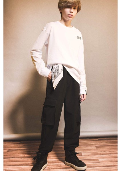 Erkek Çocuk Bisiklet Yaka Baskılı Uzun Kollu Tişört G1686A825AU