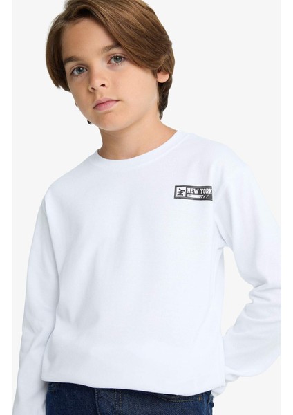 Erkek Çocuk Bisiklet Yaka Baskılı Uzun Kollu Tişört G1686A825AU