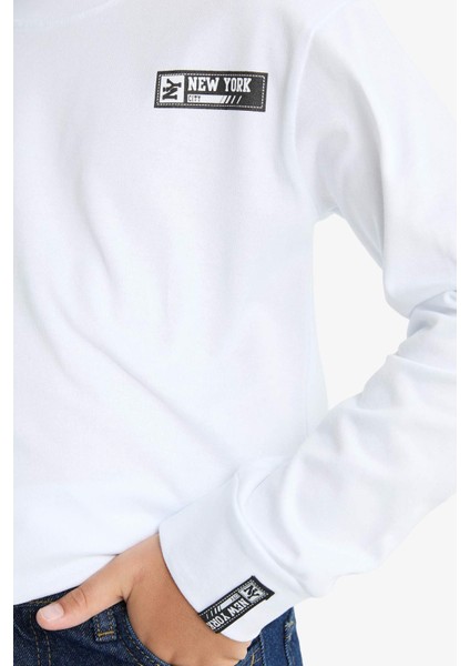 Erkek Çocuk Bisiklet Yaka Baskılı Uzun Kollu Tişört G1686A825AU