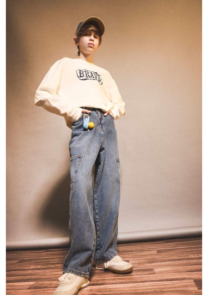 Erkek Çocuk Barrel Fit Düz Paça Jean Pantolon G1654A825AU