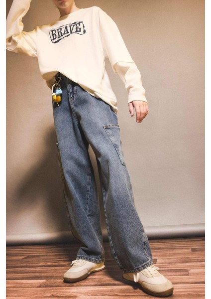 Erkek Çocuk Barrel Fit Düz Paça Jean Pantolon G1654A825AU